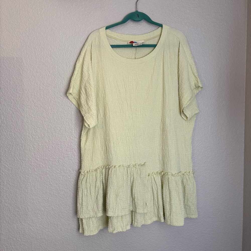 Free People Beach Tunic Shirt Marni Asymmetrical Ruffle Lime Green Boho